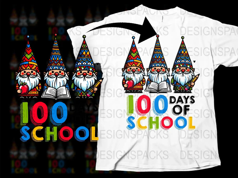 100 Days of School T-Shirt, Colorful Gnome Graphic, Kids Celebration Tee, Teacher Gift, Educational Milestone, Preschool, Elementary Shirt