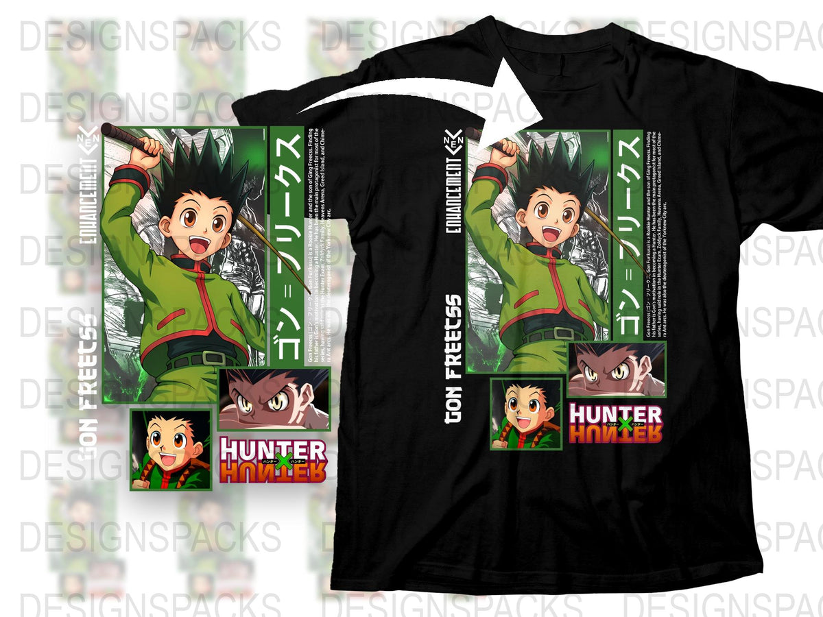 Hunter x Hunter Anime T-Shirt, Gon Freecss Graphic Tee, Manga Inspired Unisex Black Shirt