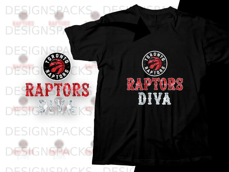 Black Toronto Raptors t-shirt with "Raptors Diva" text and team logo.