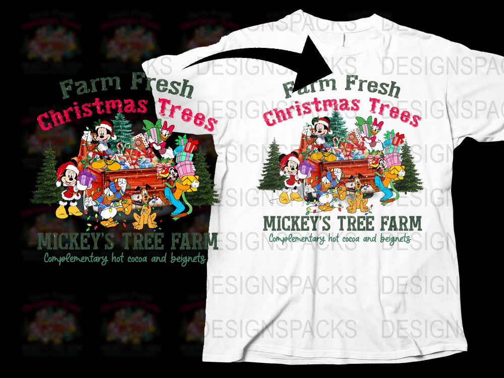 Farm Fresh Christmas Trees T-Shirt, Mickey's Tree Farm, Vintage Holiday Graphic Tee