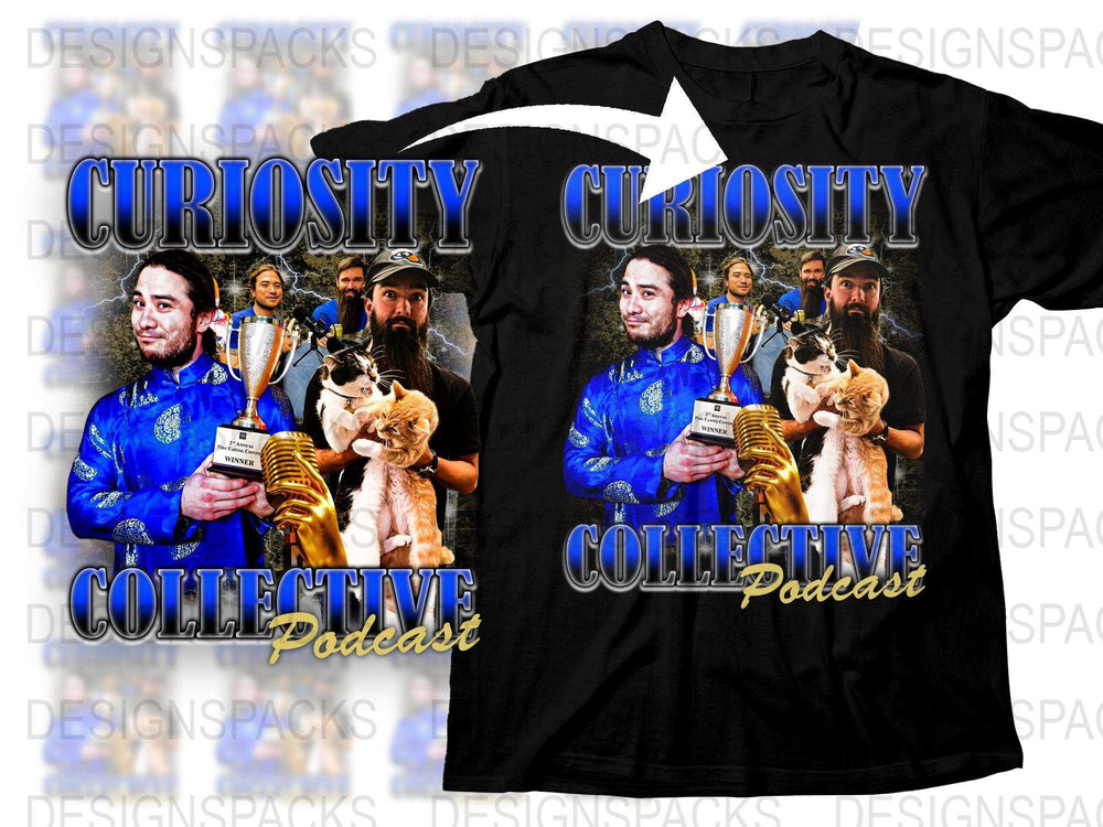 Curiosity Collective Podcast T-Shirt, Unique Graphic Print Tee, Men's Fashion, Casual Streetwear Shirt