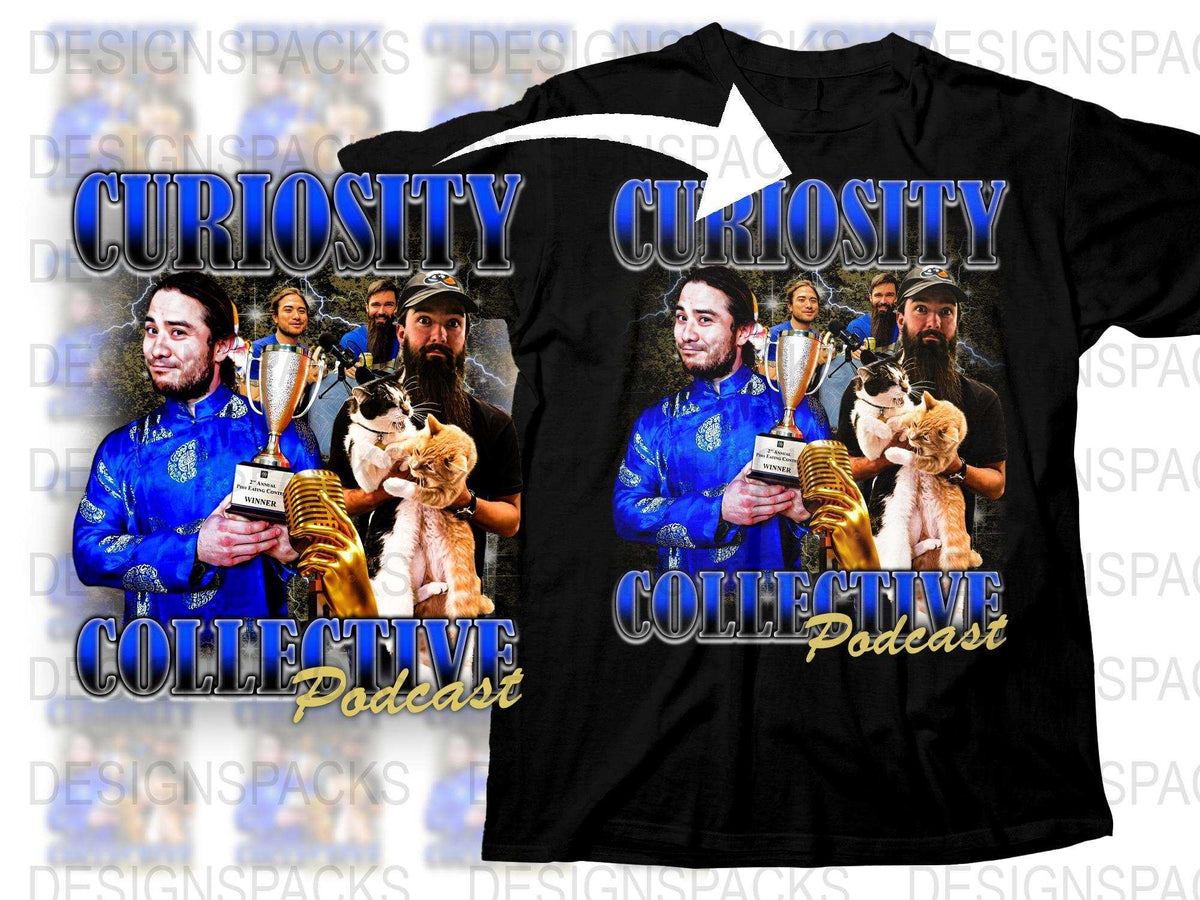 Curiosity Collective Podcast T-Shirt, Unique Graphic Print Tee, Men's Fashion, Casual Streetwear Shirt