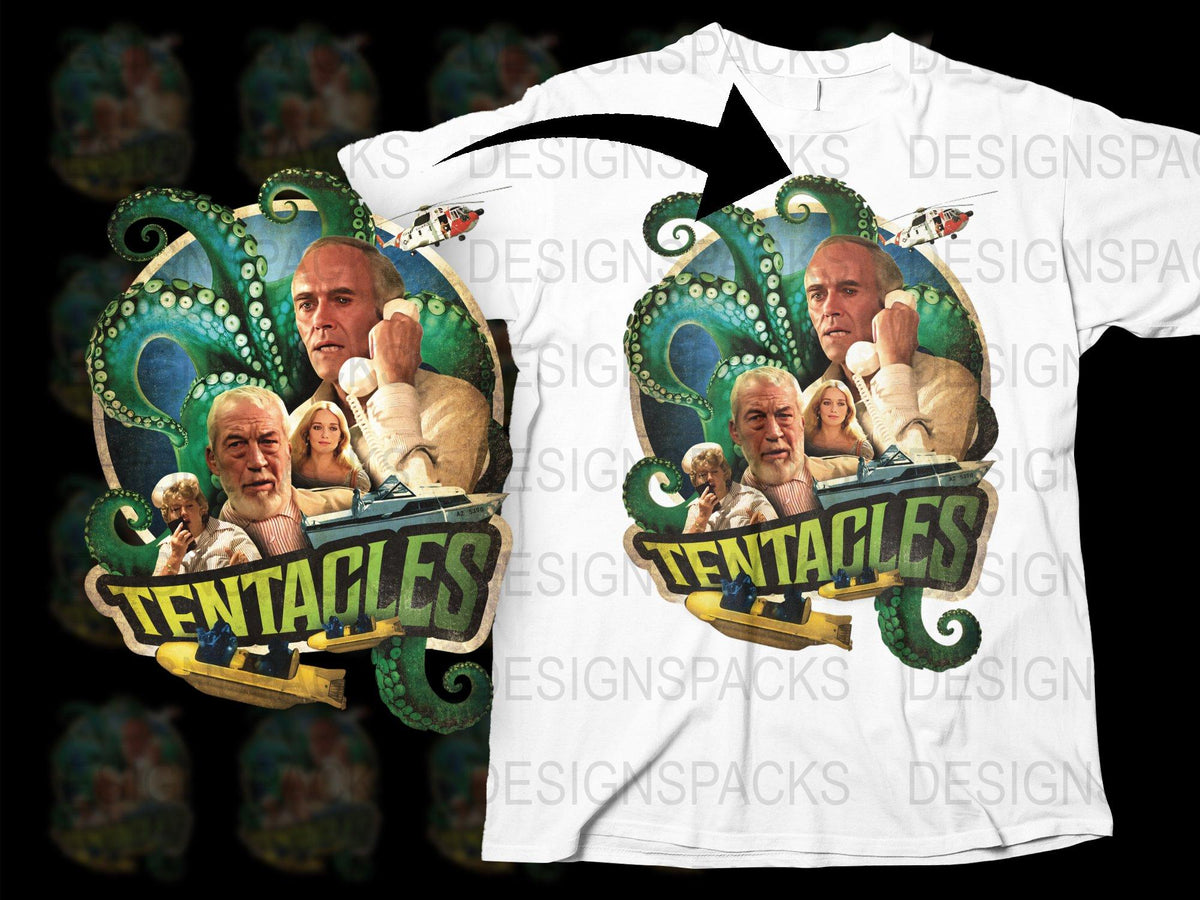 Fantasy Octopus Tentacles Movie Characters Graphic T-Shirt, Unique All Over Print Design Tee