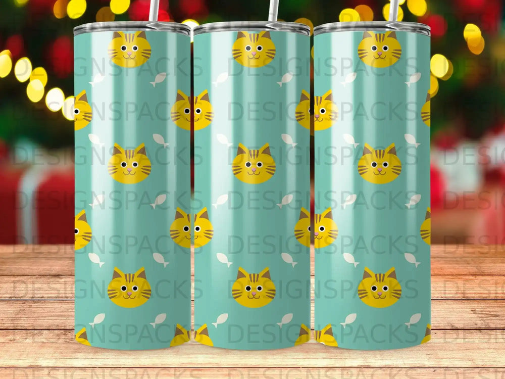 Yellow Cat Faces White Fish Teal Background product type