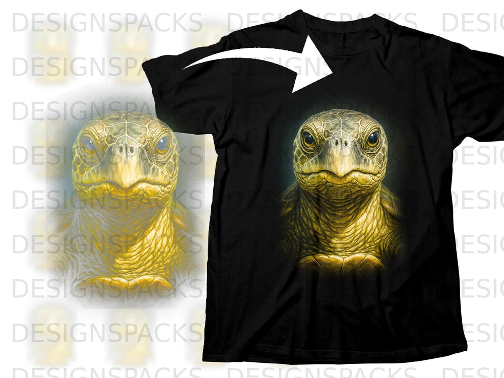 Black t-shirt with a detailed realistic print of a sea turtle's head.
