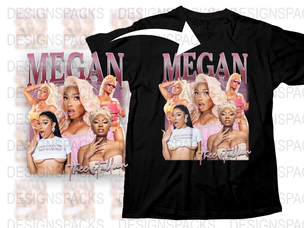 Megan Thee Stallion Graphic T-Shirt, Hip Hop Artist Fan Merch, Casual Streetwear, Bold Print Top, Unisex Black Tee