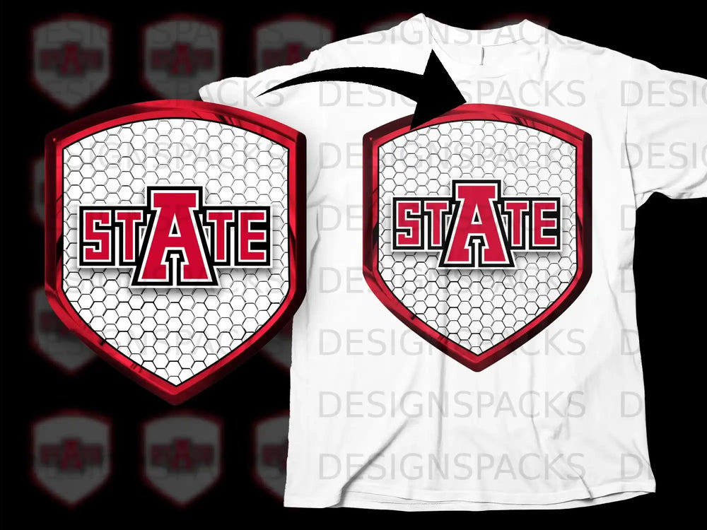 State A Shield Design Sports Team Fan T-Shirt