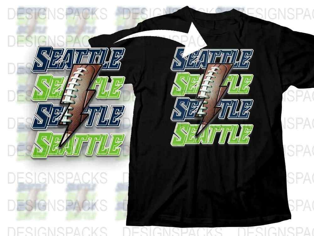 Seattle Football T-Shirt, Sports Fan Graphic Tee, Casual Game Day Apparel, Unisex Black Shirt