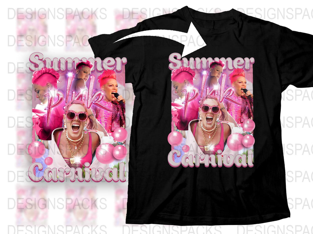 Summer Carnival Pink Graphic T-Shirt, Vibrant Festival Tee, Women's Party Wear, Colorful Casual Shirt
