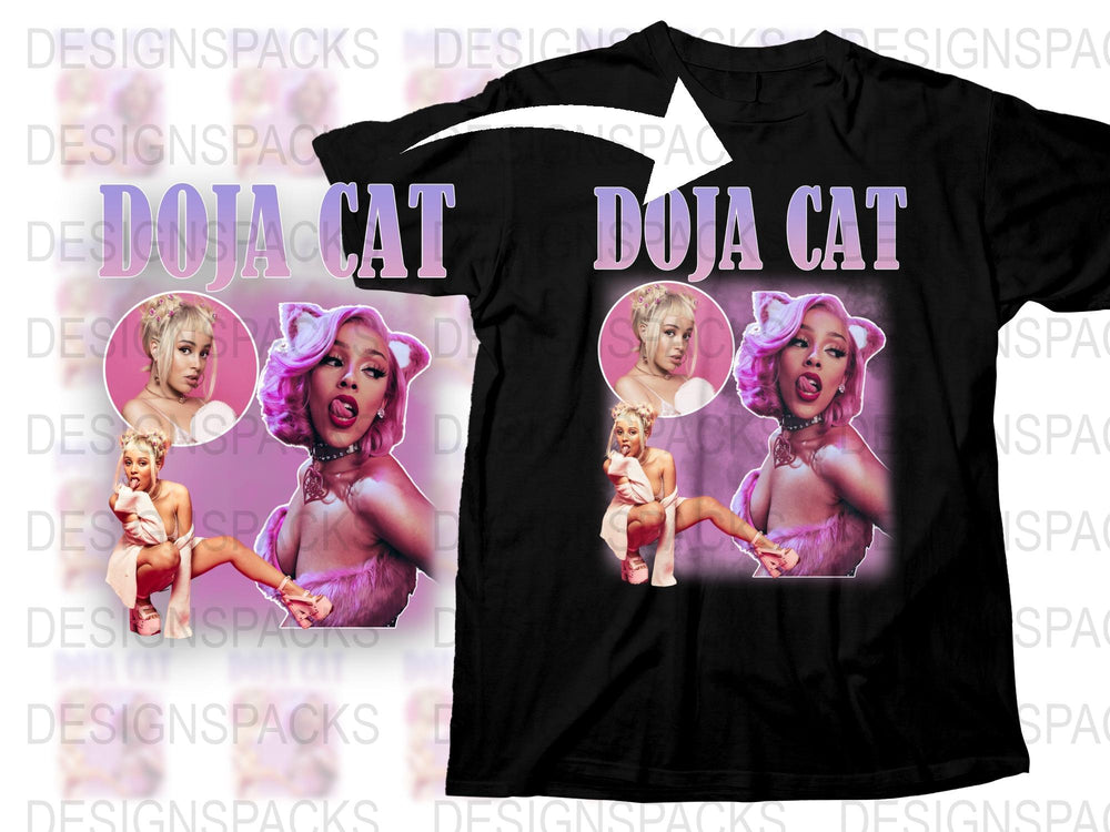 Doja Cat Graphic T-Shirt, Music Artist Fan Merch, Pop Culture Tee, Black Cotton Shirt with Pink Visuals