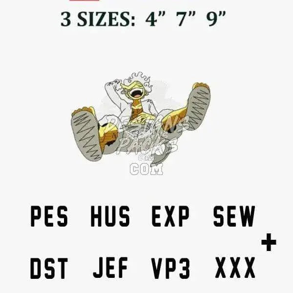 One Piece Luffy Gear 5 Anime Embroidery Design