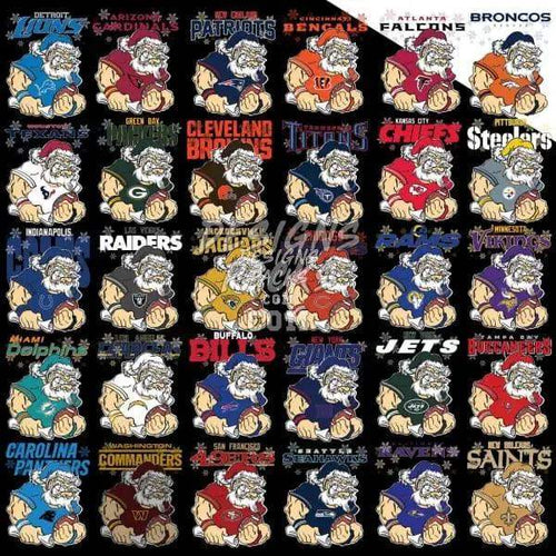 NFL team Santa Claus designs for DTF, DTG, embroidery – print-ready PNG, SVG, PES bundles