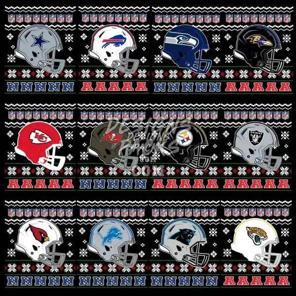 NFL team helmets on festive ugly sweater pattern for DTF/DTG designs