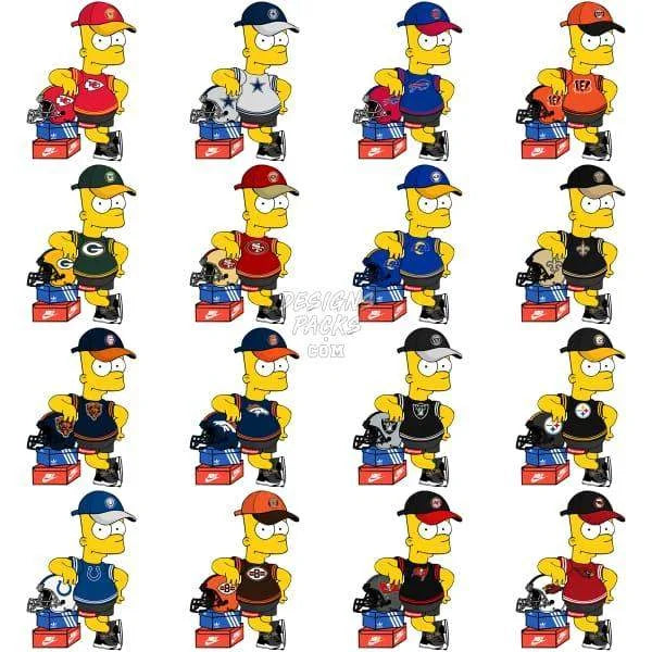 32 Bart Brand Football Teams V2 Designs Bundle PNG