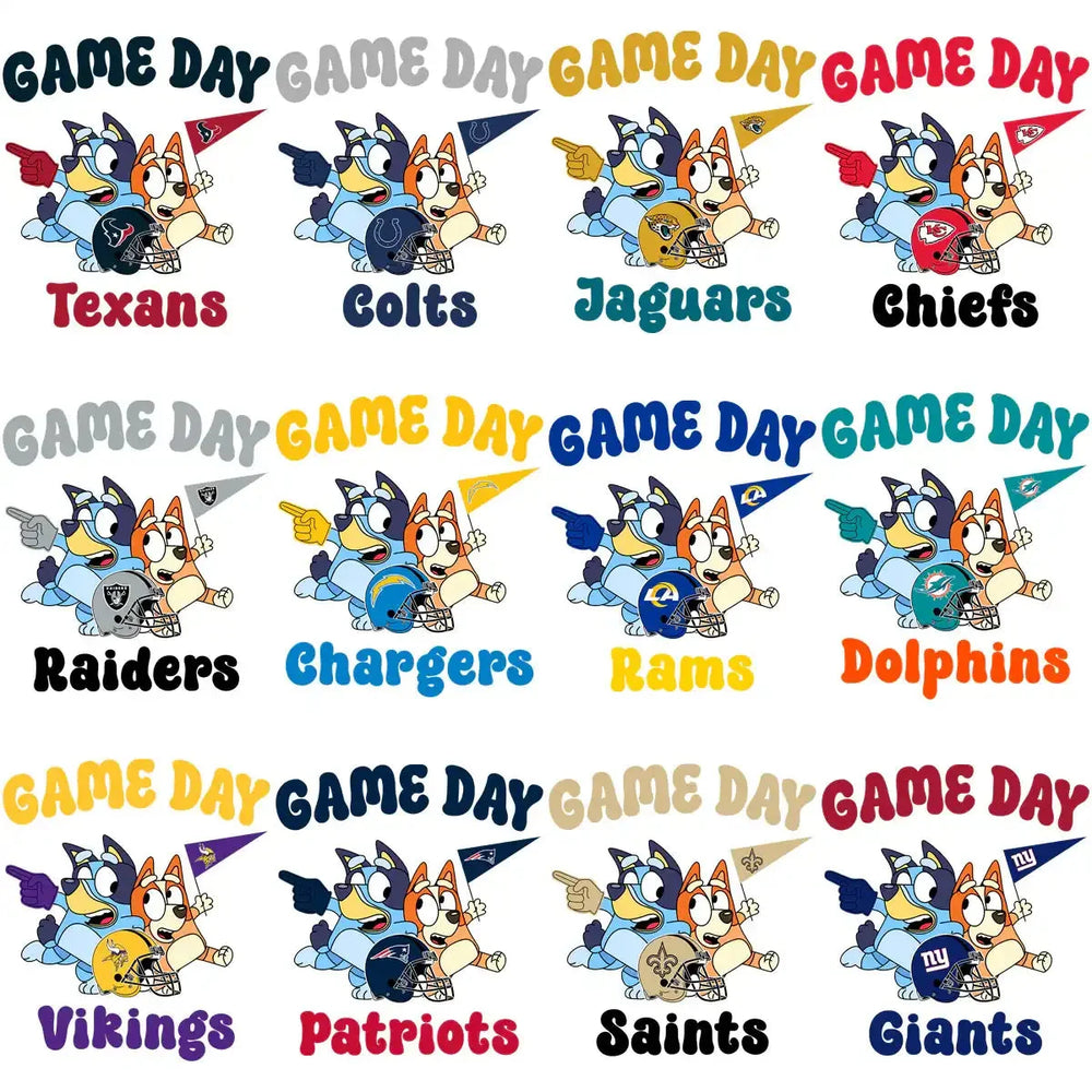 32 Bluey Bingo Helmets Cartoon Football Teams Designs Bundle PNG