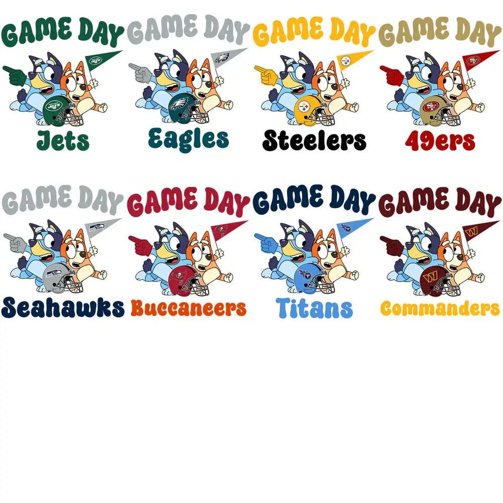 32 Bluey Bingo Helmets Cartoon Football Teams Designs Bundle PNG