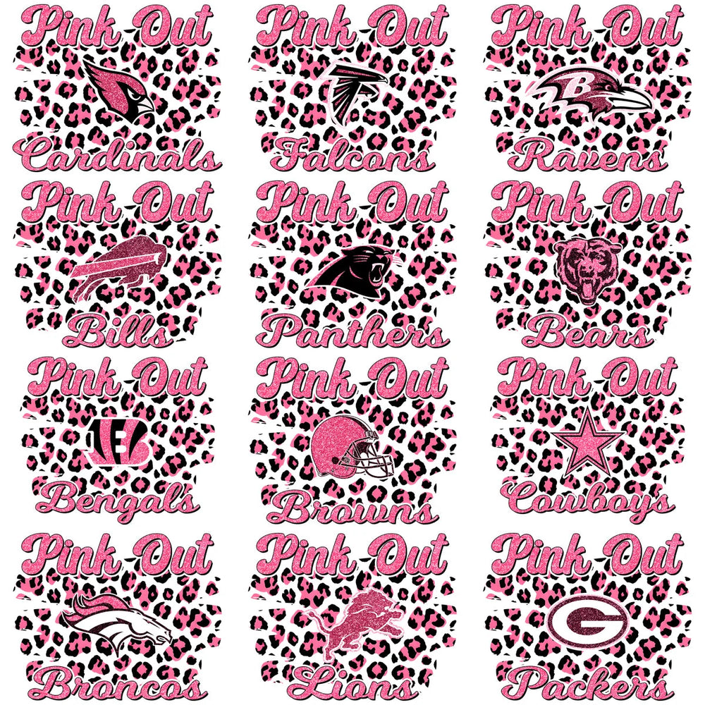 32 Breast Cancer Football Teams Pink Out Leopard Designs Bundle PNG