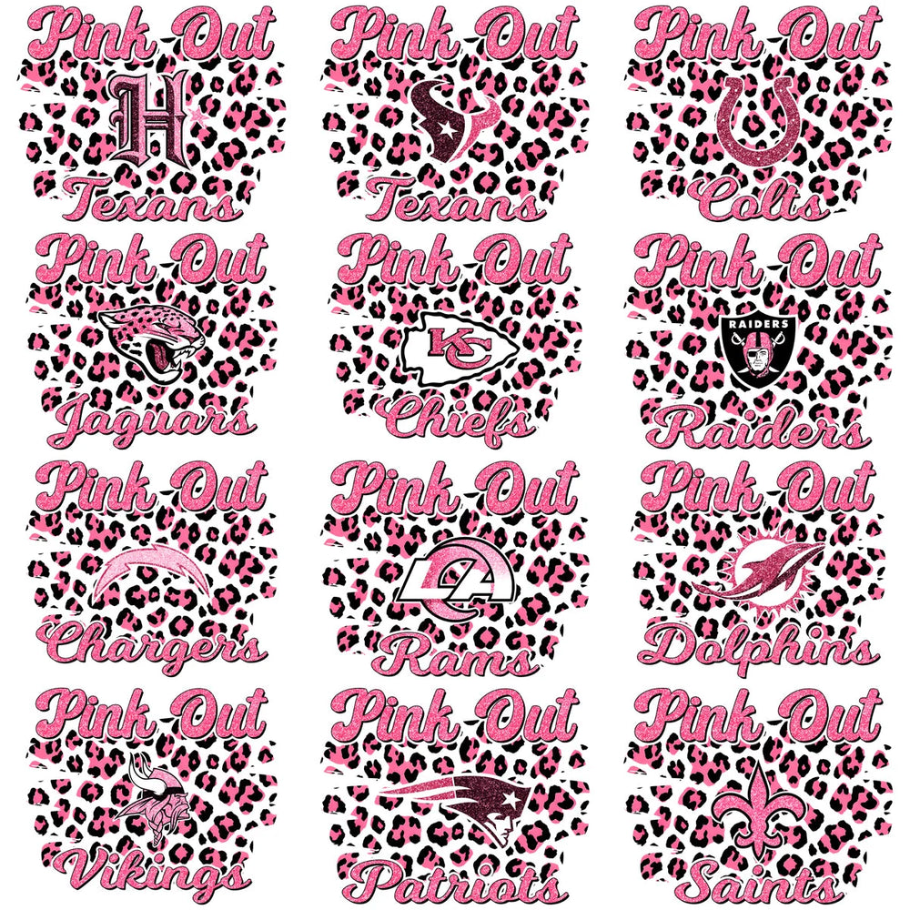 32 Breast Cancer Football Teams Pink Out Leopard Designs Bundle PNG