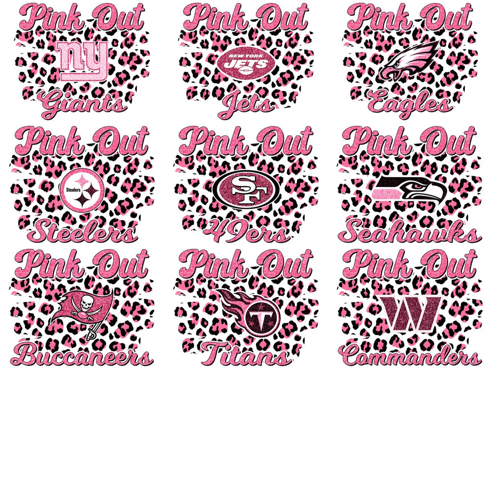 32 Breast Cancer Football Teams Pink Out Leopard Designs Bundle PNG
