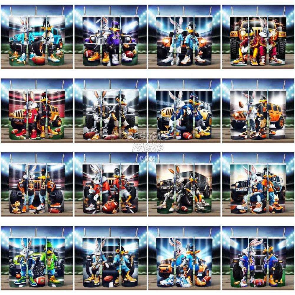 32 Bugs Cartoon Gangster Car Football Tumbler Wrap Bundle Jpg