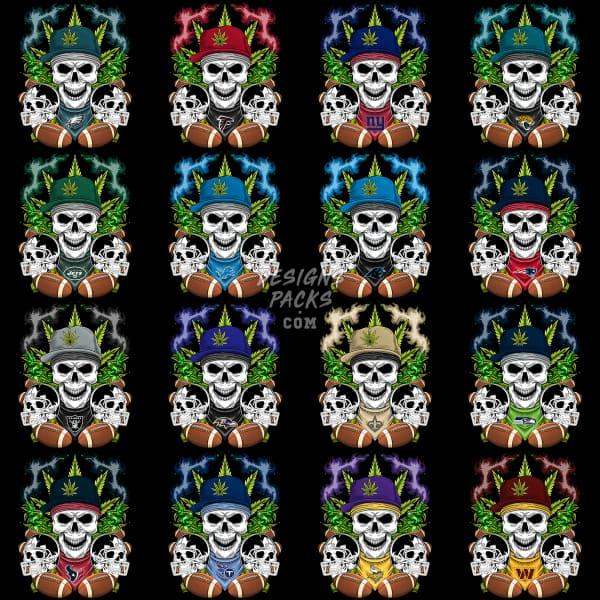 32 Cannabis Skull Football Teams Designs Bundle Png