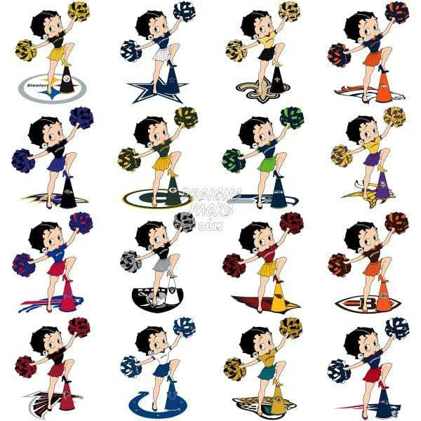 32 Cartoon BETTY Football Designs Bundle PNG
