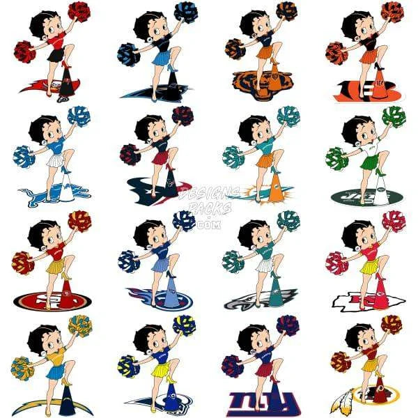 32 Cartoon BETTY Football Designs Bundle PNG