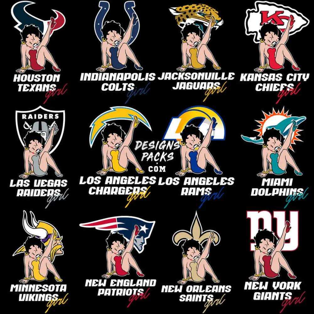 32 Cartoon Betty Football Teams Designs Bundle Png + Ai
