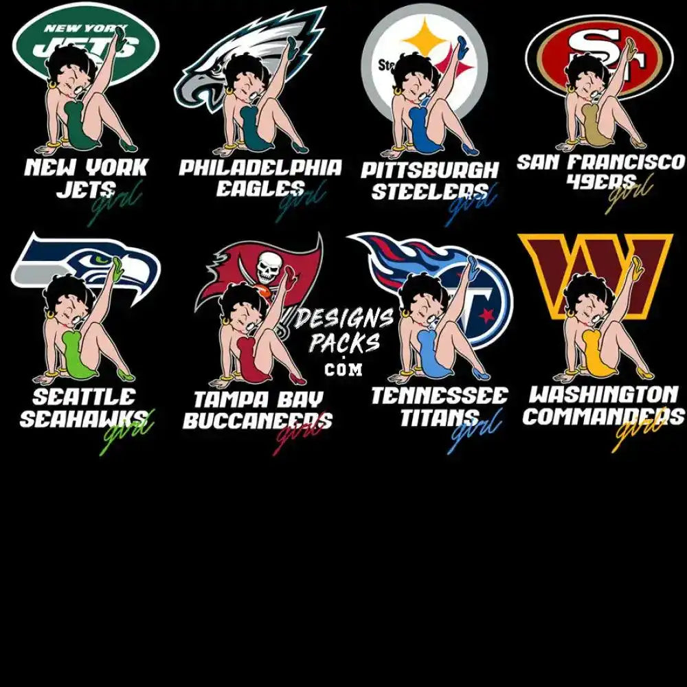 32 Cartoon Betty Football Teams Designs Bundle Png + Ai