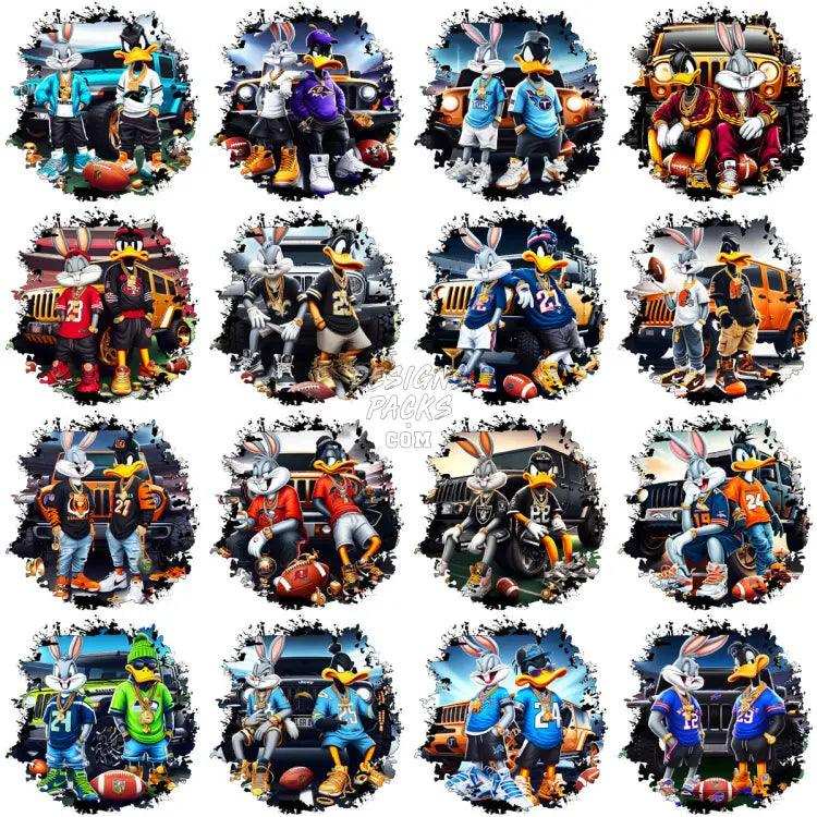 32 Cartoon Bugs Car Gangster Football Designs Bundle Png