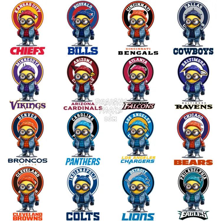 32 Cartoon Minion Football Designs Bundle Png