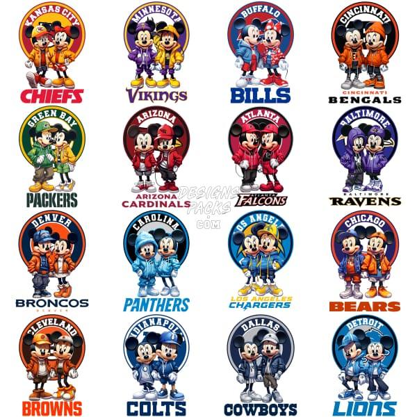 32 Cartoon Mouse Couple Football Teams Designs Bundle Png