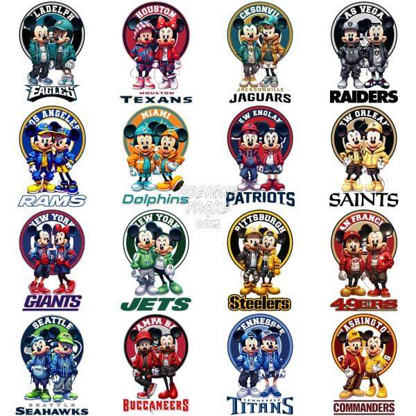 32 Cartoon Mouse Couple Football Teams Designs Bundle Png