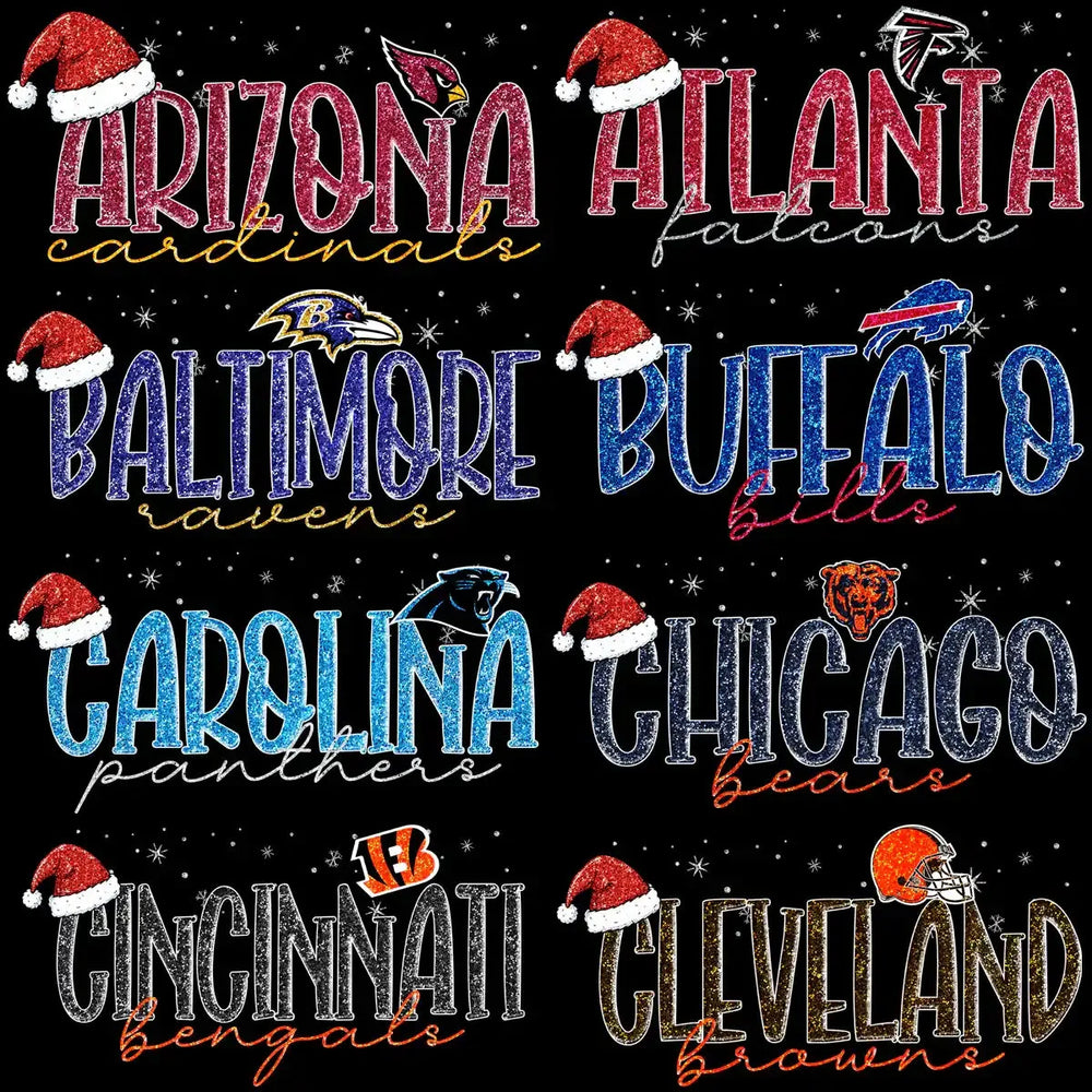 32 Christmas Football Teams Santa Hat Snow Designs Bundle PNG