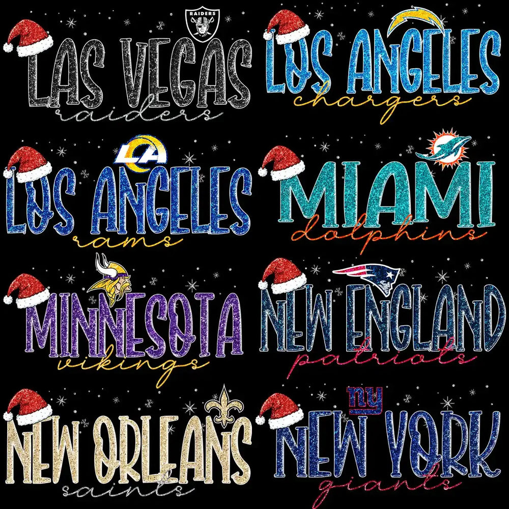 32 Christmas Football Teams Santa Hat Snow Designs Bundle PNG