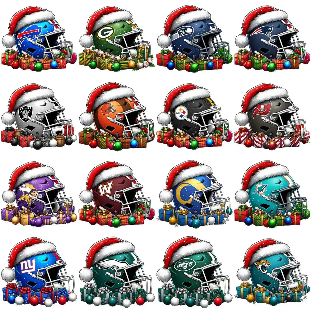 32 Christmas Gifts Helmets Football Teams Designs Bundle PNG