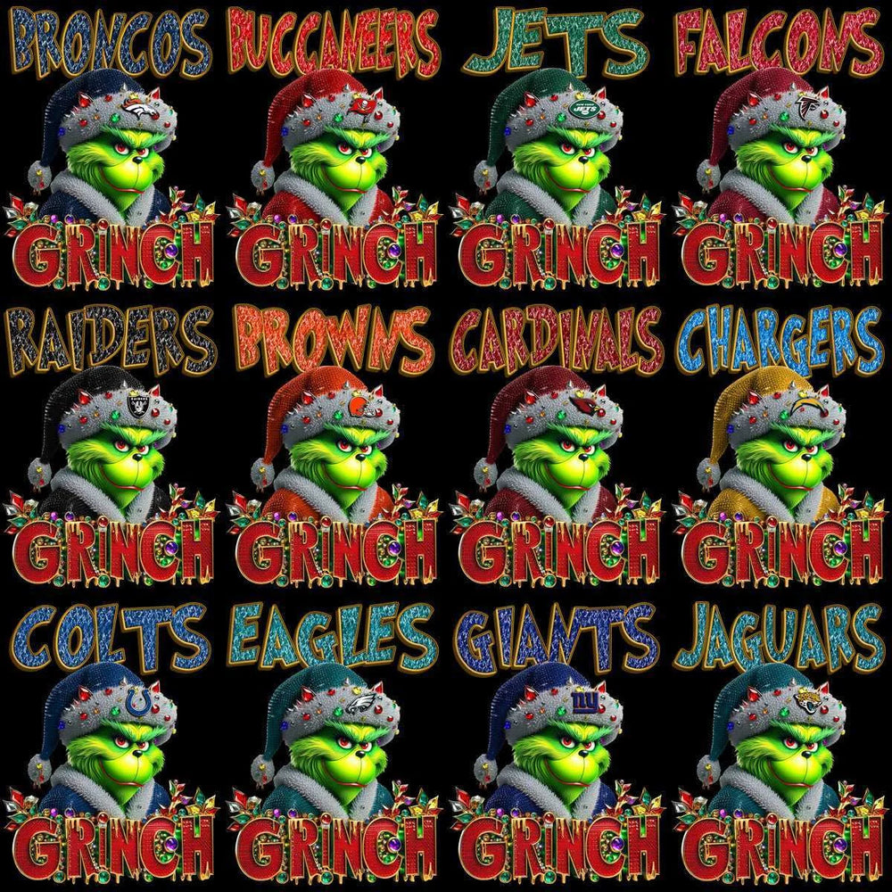 32 Christmas Grinch Football Teams Designs Bundle PNG