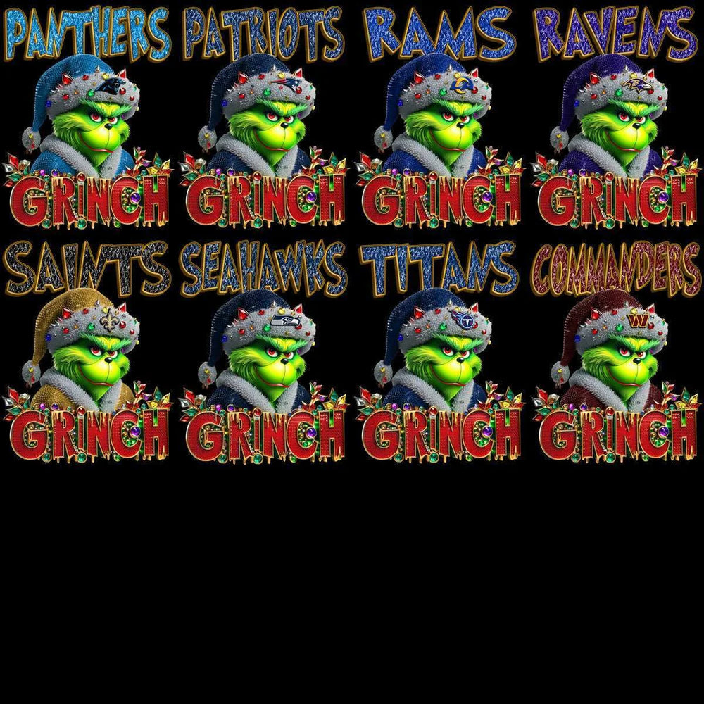 32 Christmas Grinch Football Teams Designs Bundle PNG