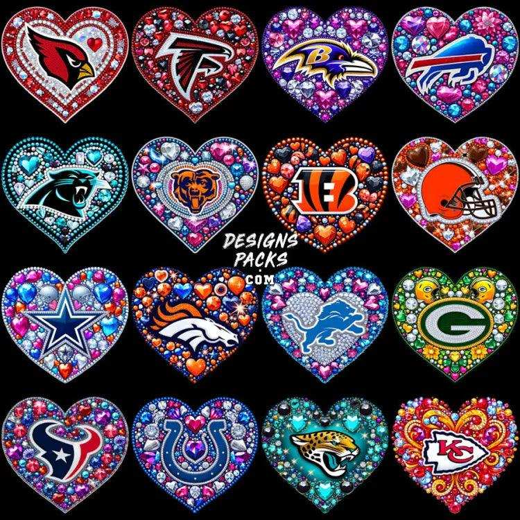 32 Diamond Heart Football Teams Designs Bundle Png