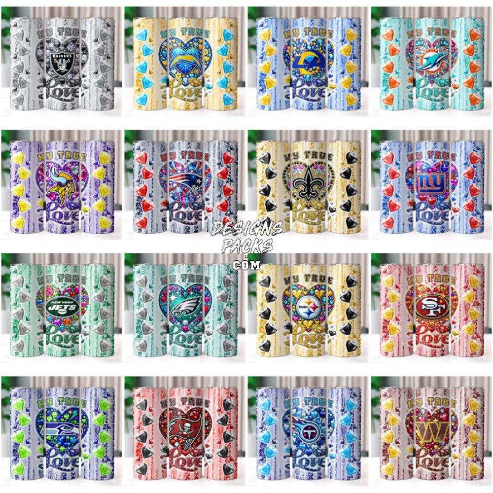 32 Diamond Heart True Love Football Teams Tumbler Wrap Bundle Jpg