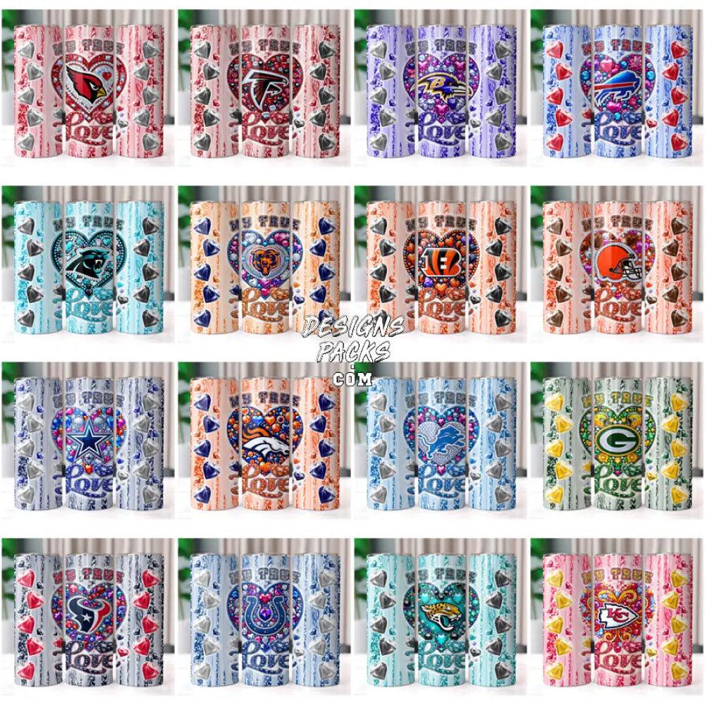 32 Diamond Heart True Love Football Teams Tumbler Wrap Bundle Jpg