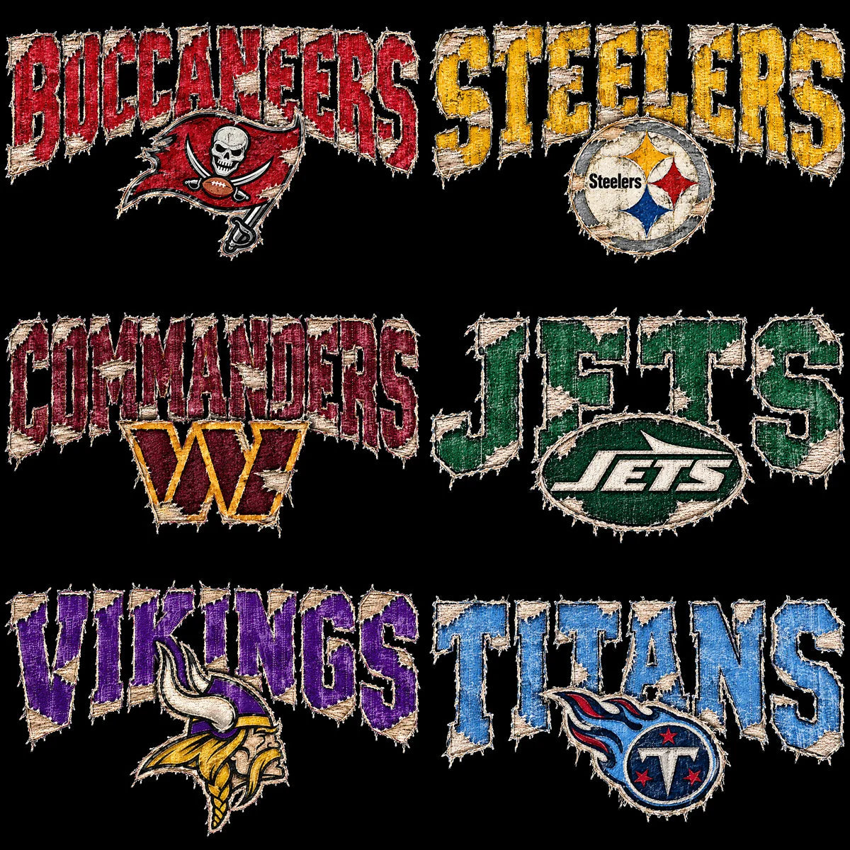 32 Distressed Denim Texture Football Teams Designs Bundle PNG