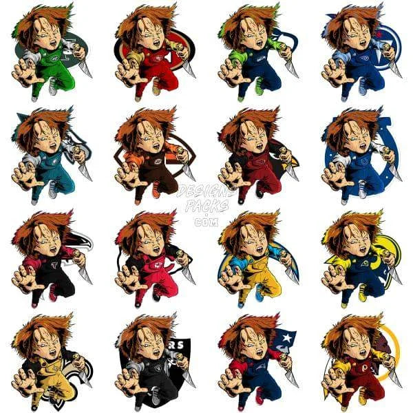 32 Doll Movie Horror Football Designs Bundle PNG