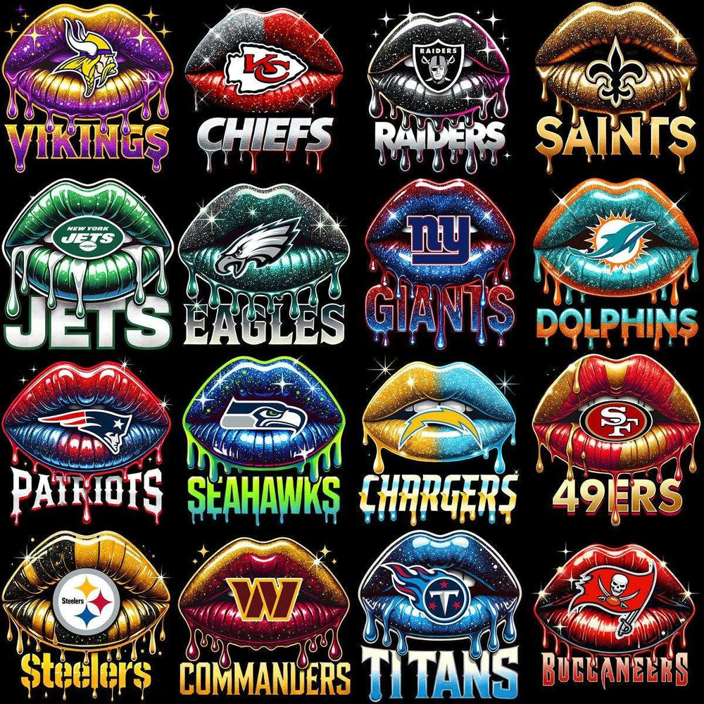 32 Dripping LIPS Football Teams Designs Bundle PNG