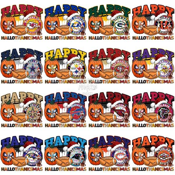 32 Fall Halloween Christmas Football Designs Bundle Png