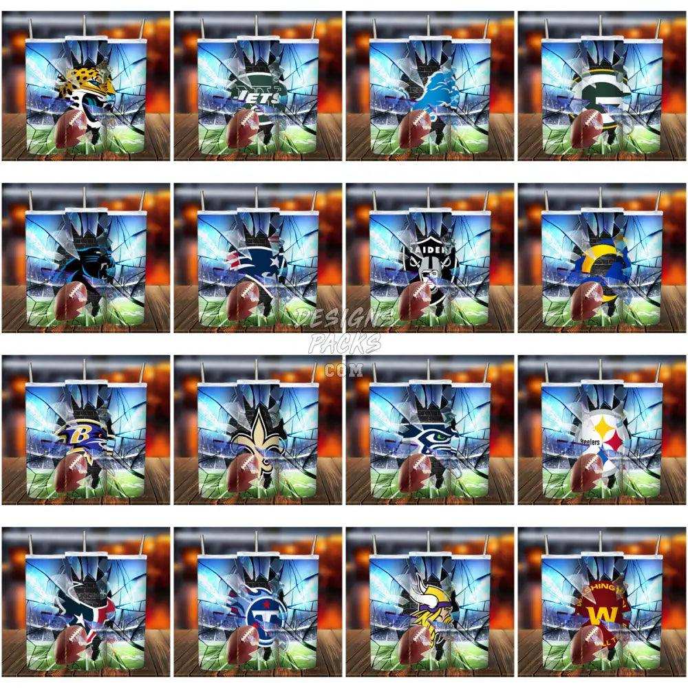 32 Football Broken Glass Tumbler Wrap Bundle Jpg