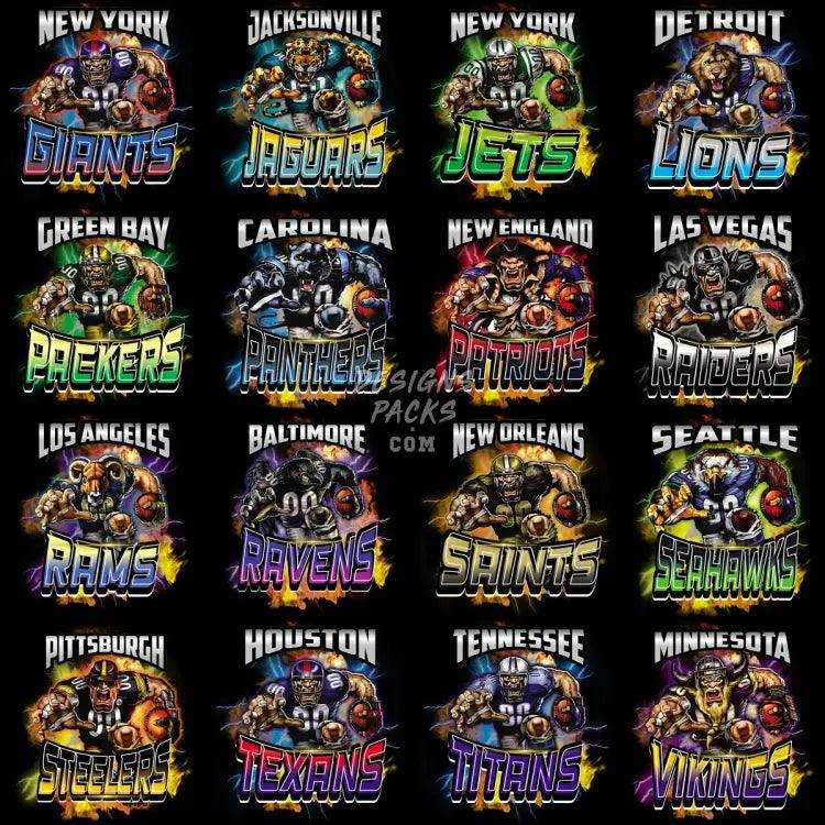 32 Football Colors Teams Mascots Designs Bundle Png