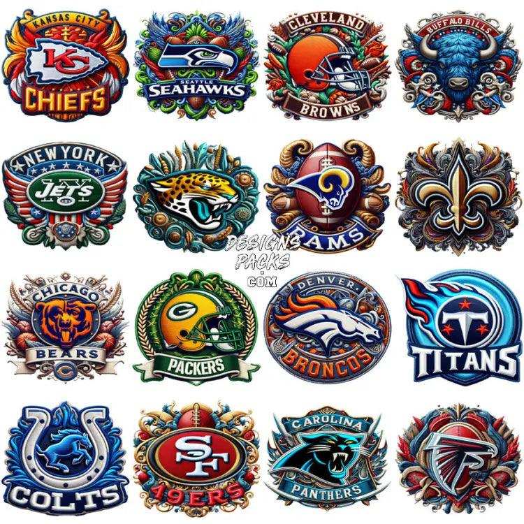32 Football Embroidered Style Stitching Teams Designs Bundle Png