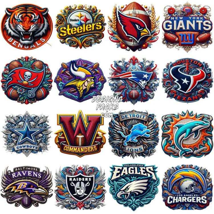 32 Football Embroidered Style Stitching Teams Designs Bundle Png