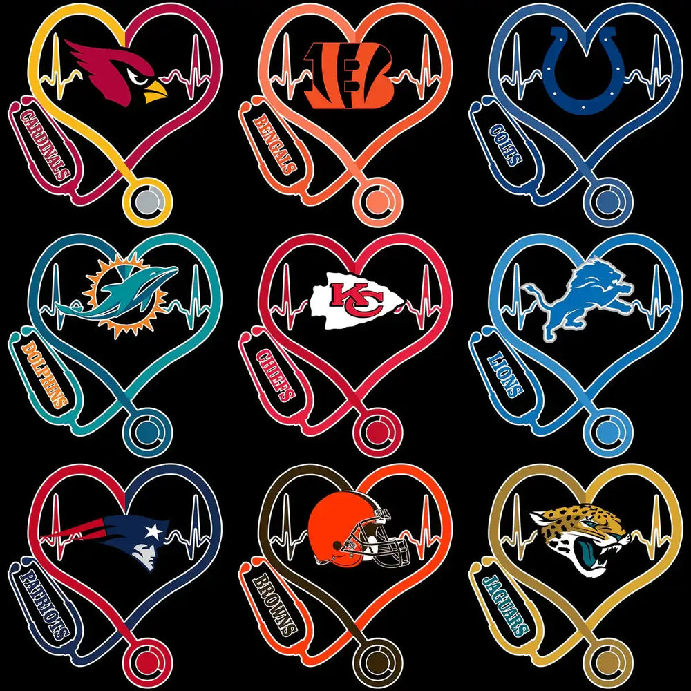 32 Football Logo Teams Doctor Heartbeat Nurse Designs Bundle PNG